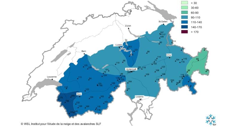 mapa śniegu mapie Szwajcarii