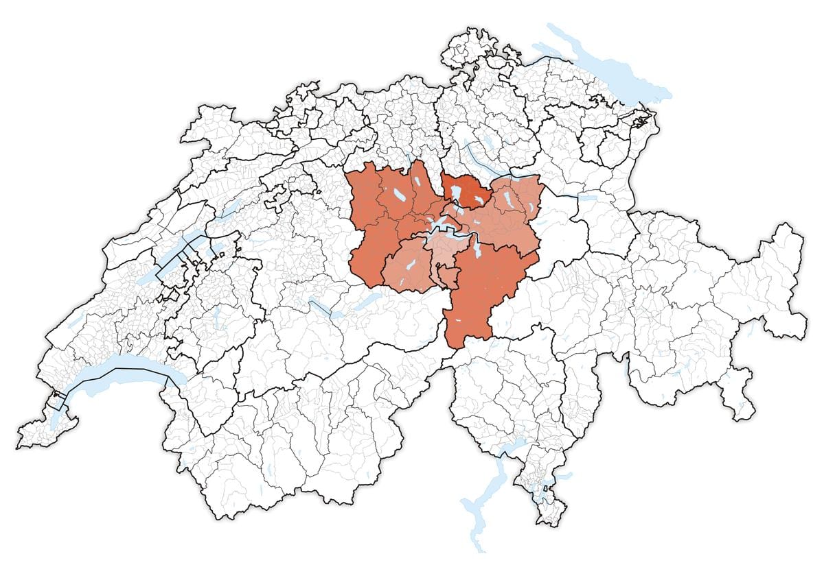 mapa środkowej Szwajcarii