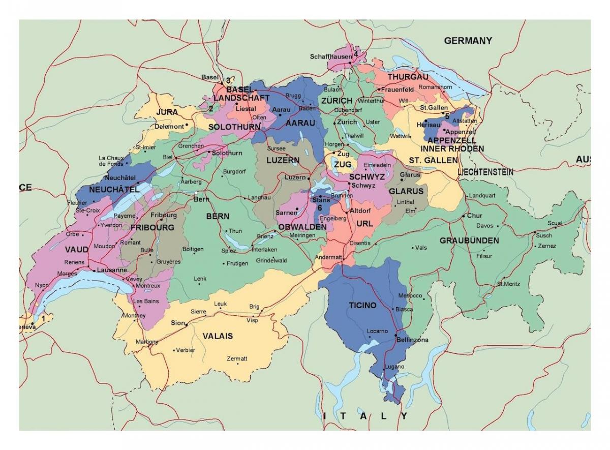 mapa Szwajcarii z miastami