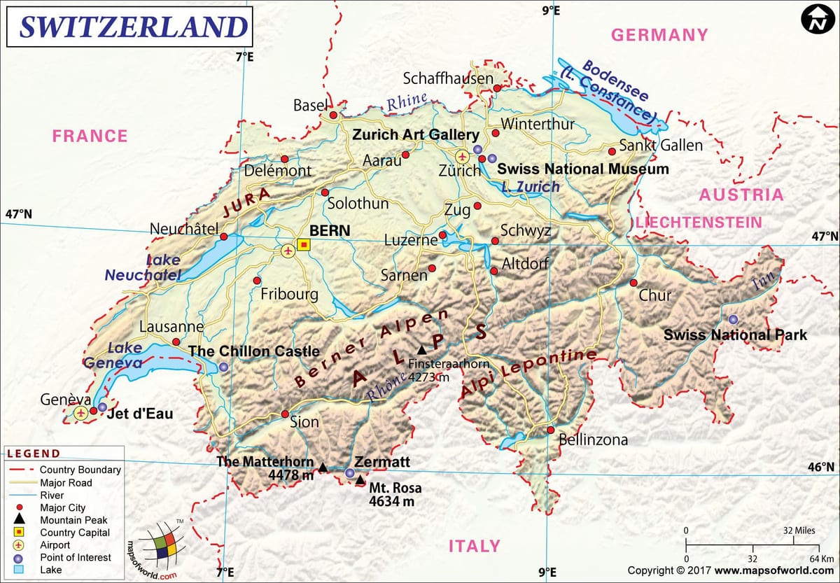 mapa lotnisk w Szwajcarii