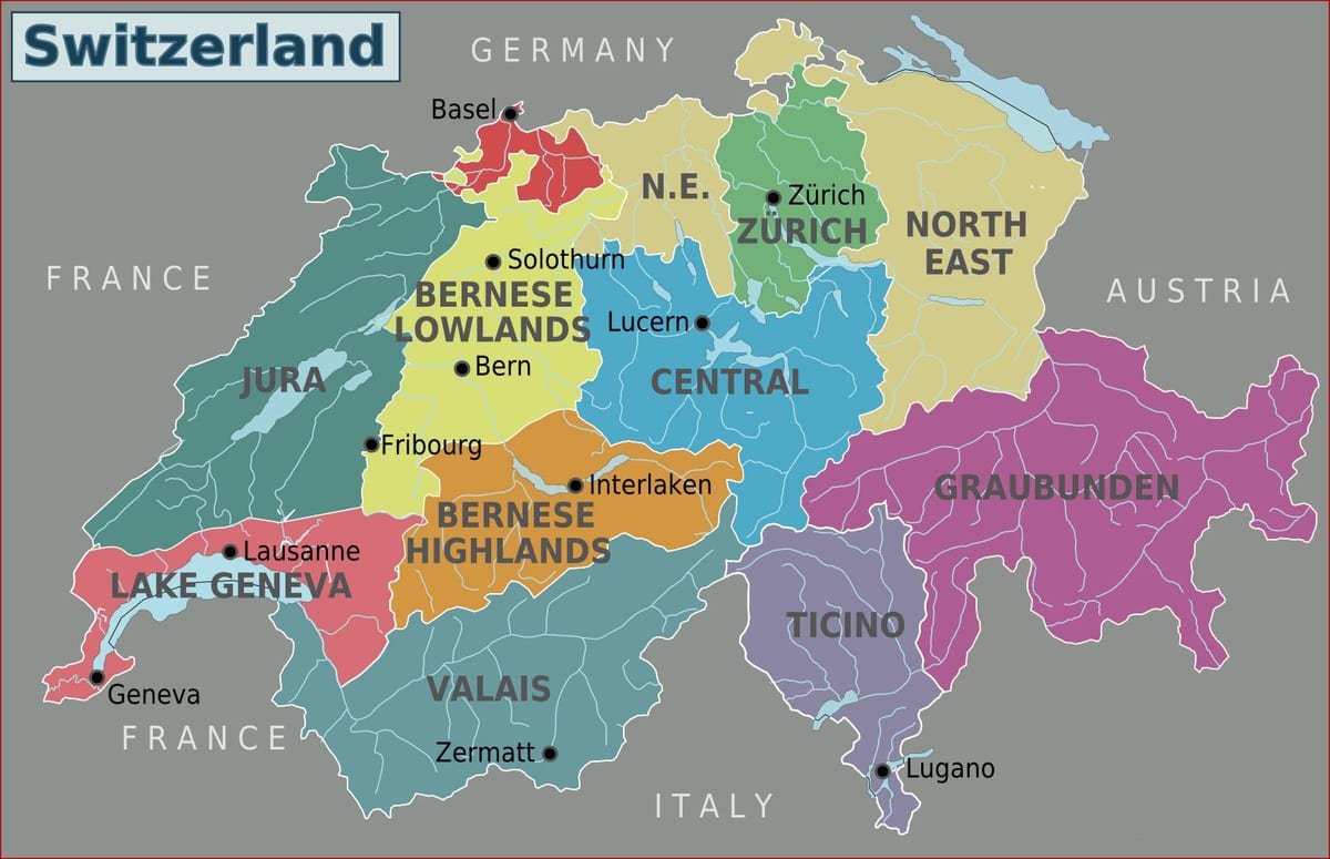 mapa Południowej Szwajcarii