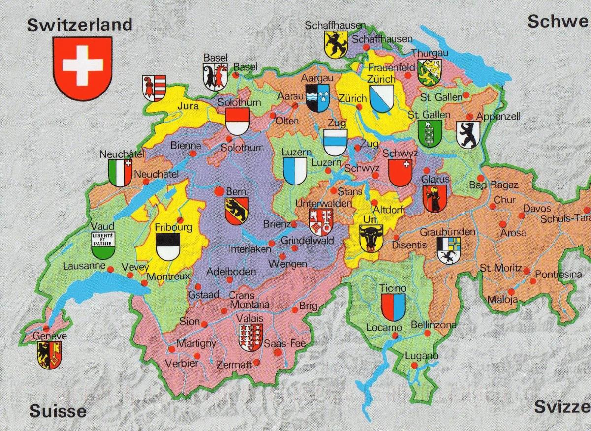 mapa Szwajcarii z atrakcji