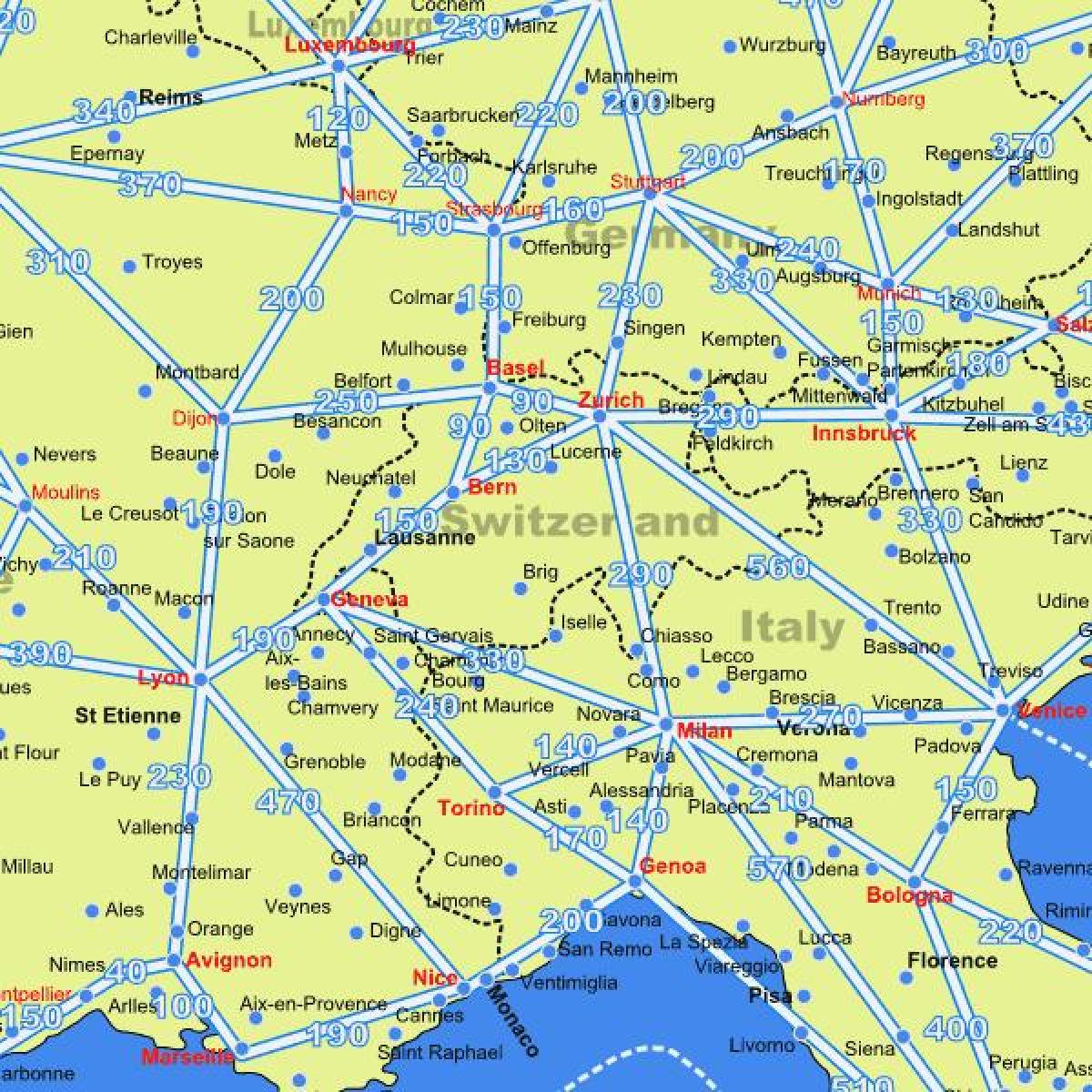 mapa Szwajcarii mapa z odległościami