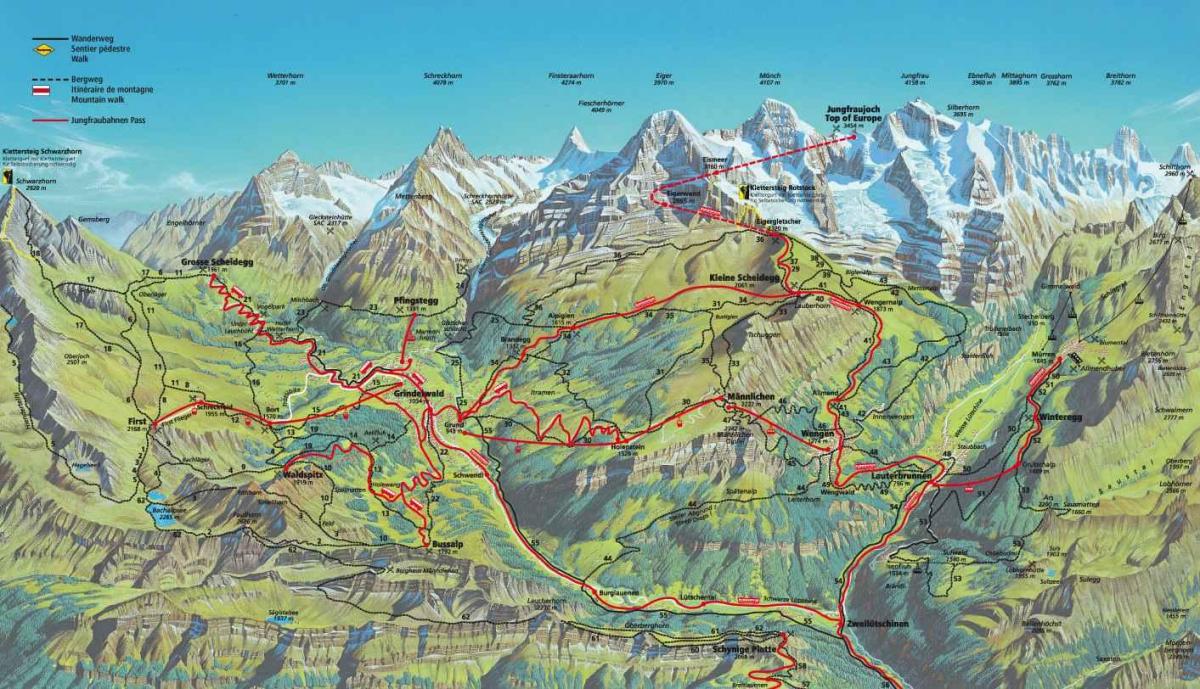 mapa mapy turystyczne Szwajcarii