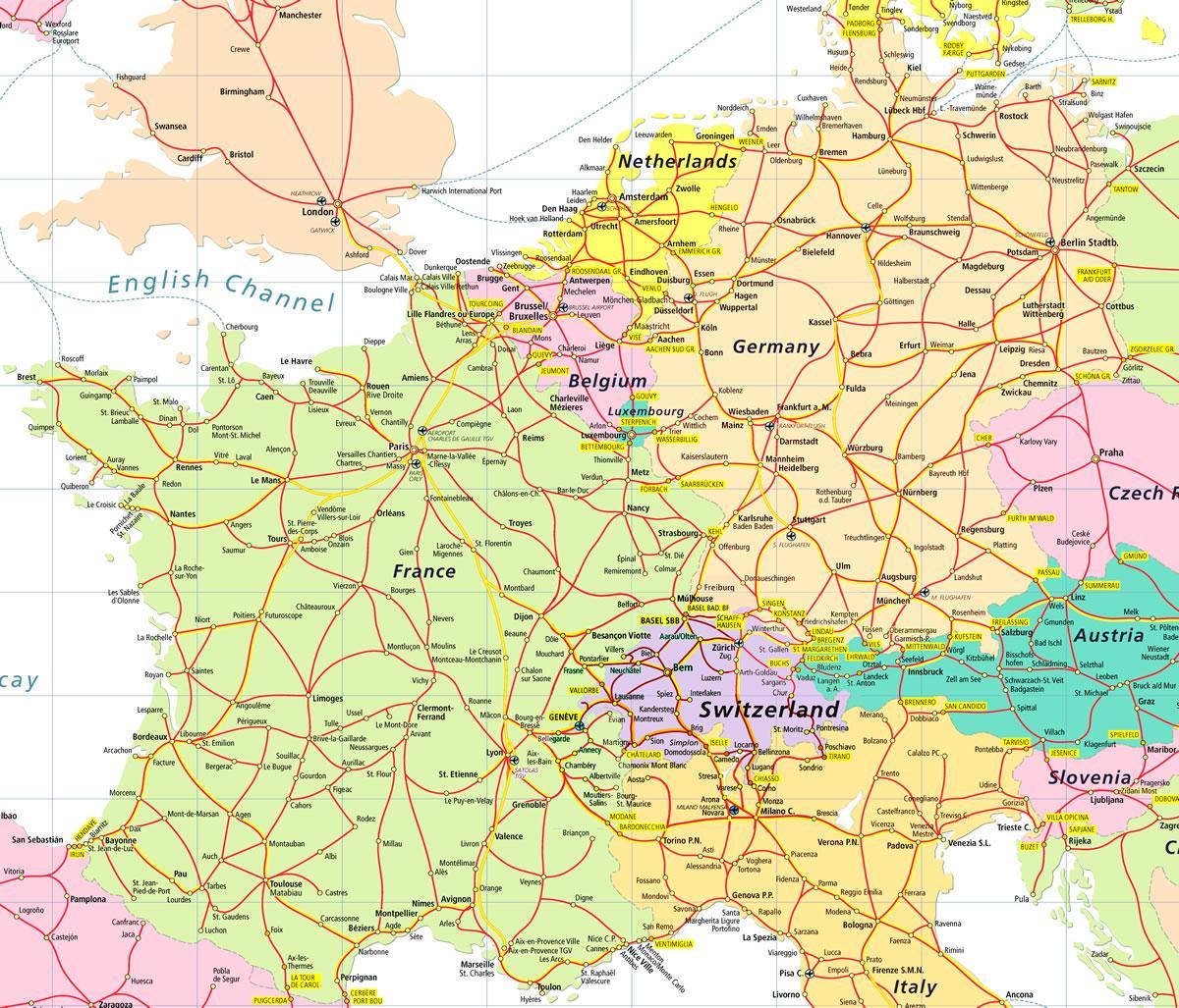 mapa podróży eurail mapie Szwajcarii