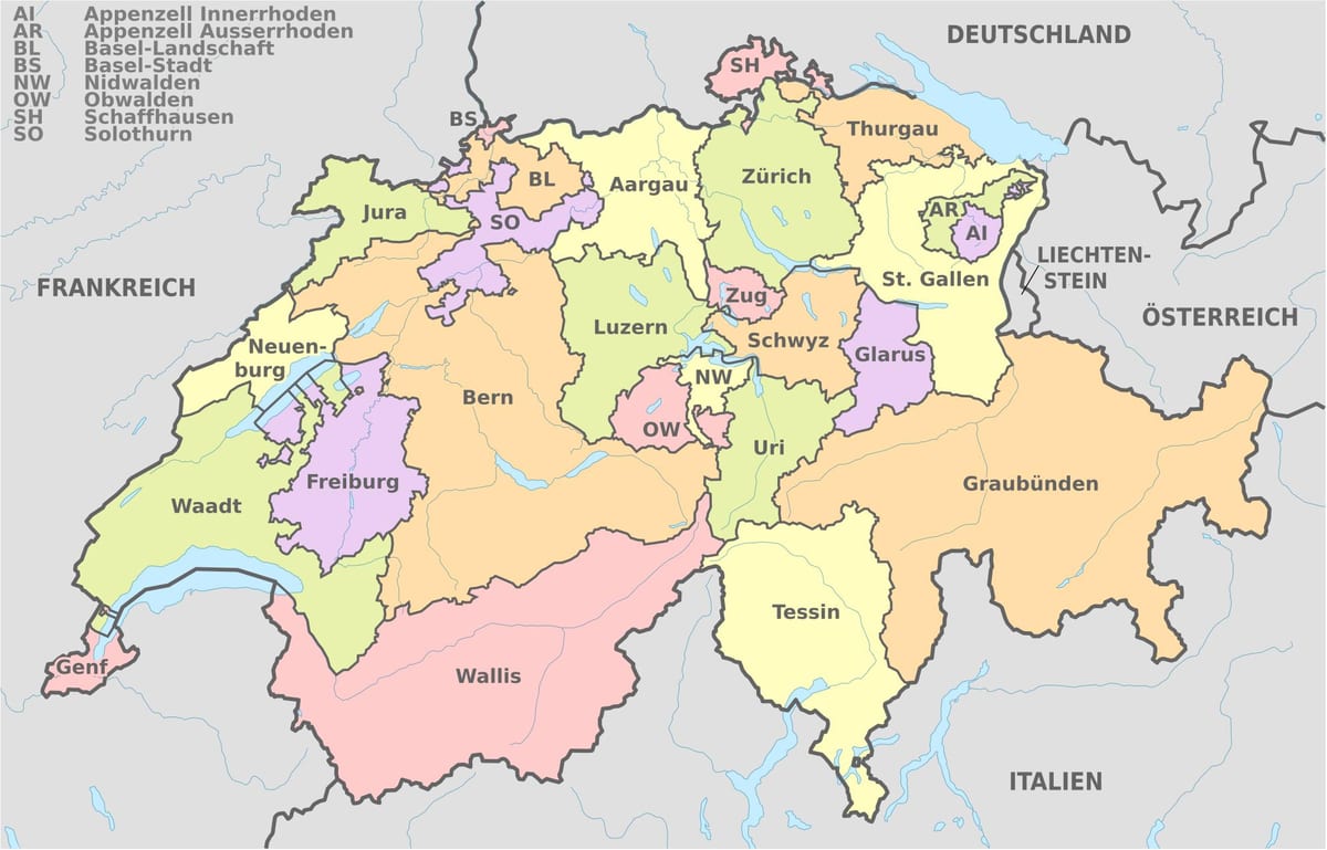 mapa Szwajcarii i okolicy