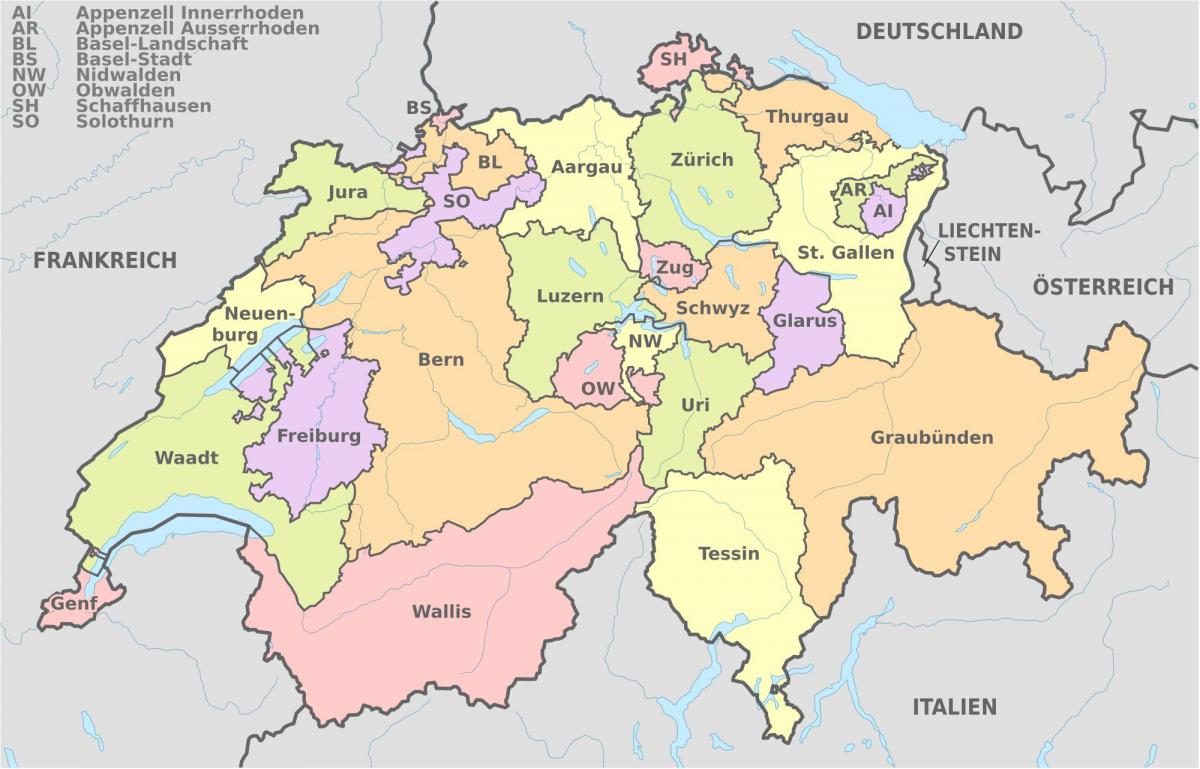 mapa Szwajcarii i okolicy
