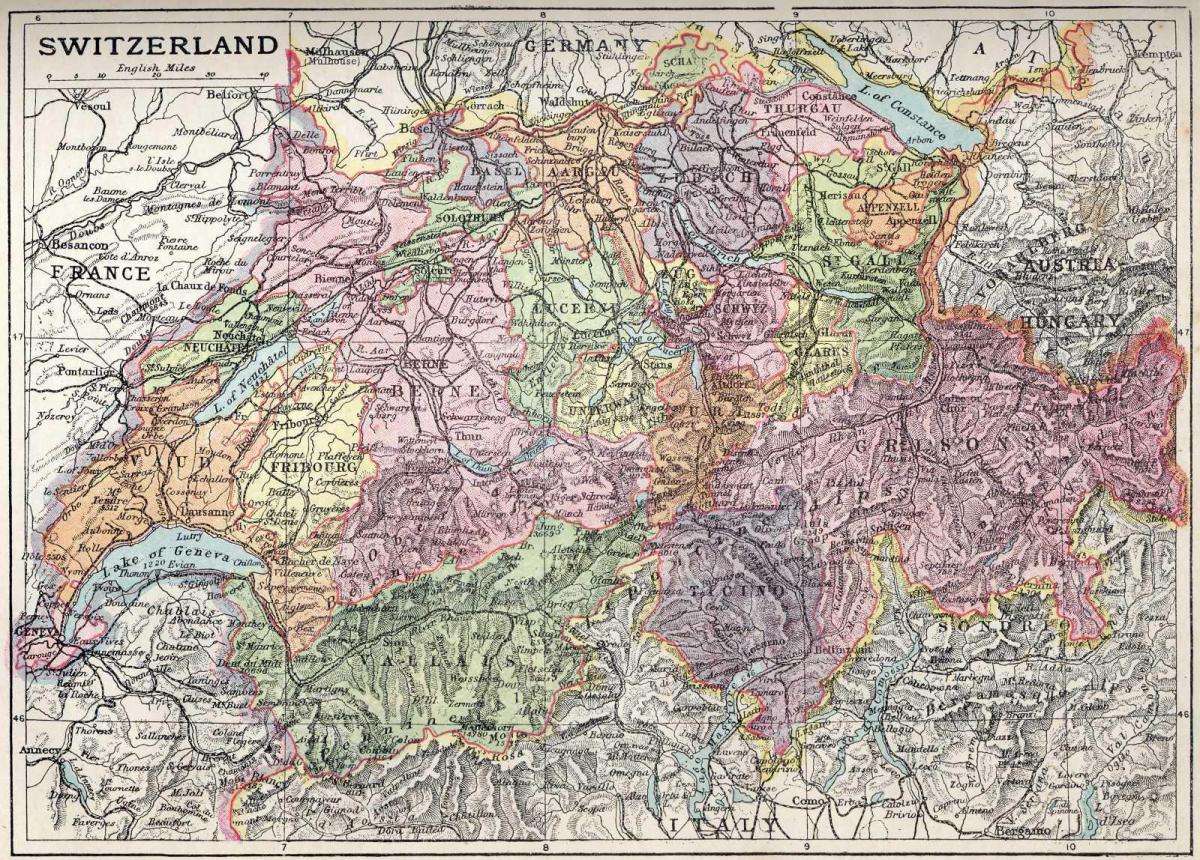 mapa stara mapa Szwajcarii