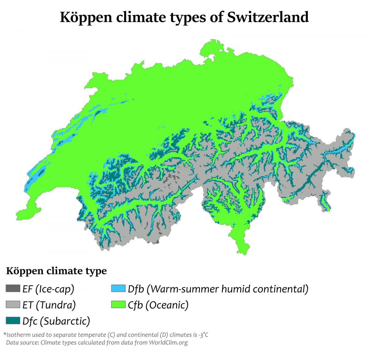mapa Szwajcarii klimatu