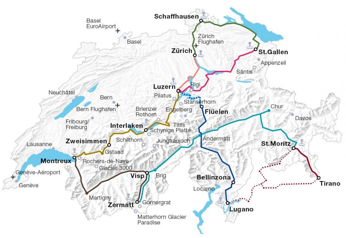Szwajcaria dworca trasę na mapie