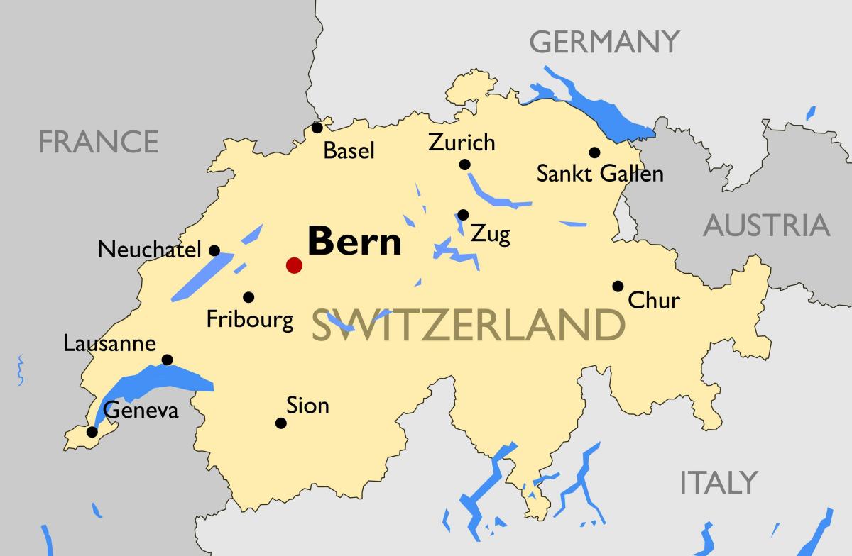 mapa Szwajcarii z dużych miast