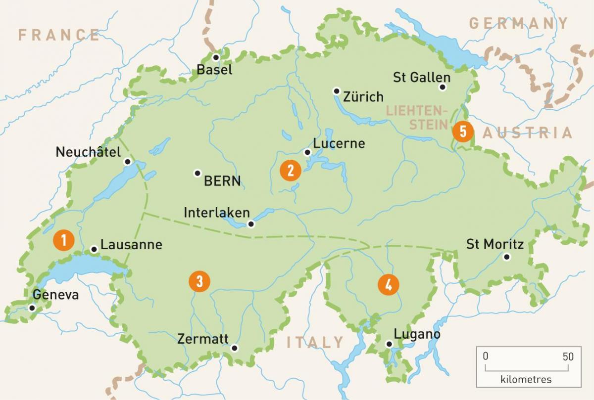 mapa regionów Szwajcarii