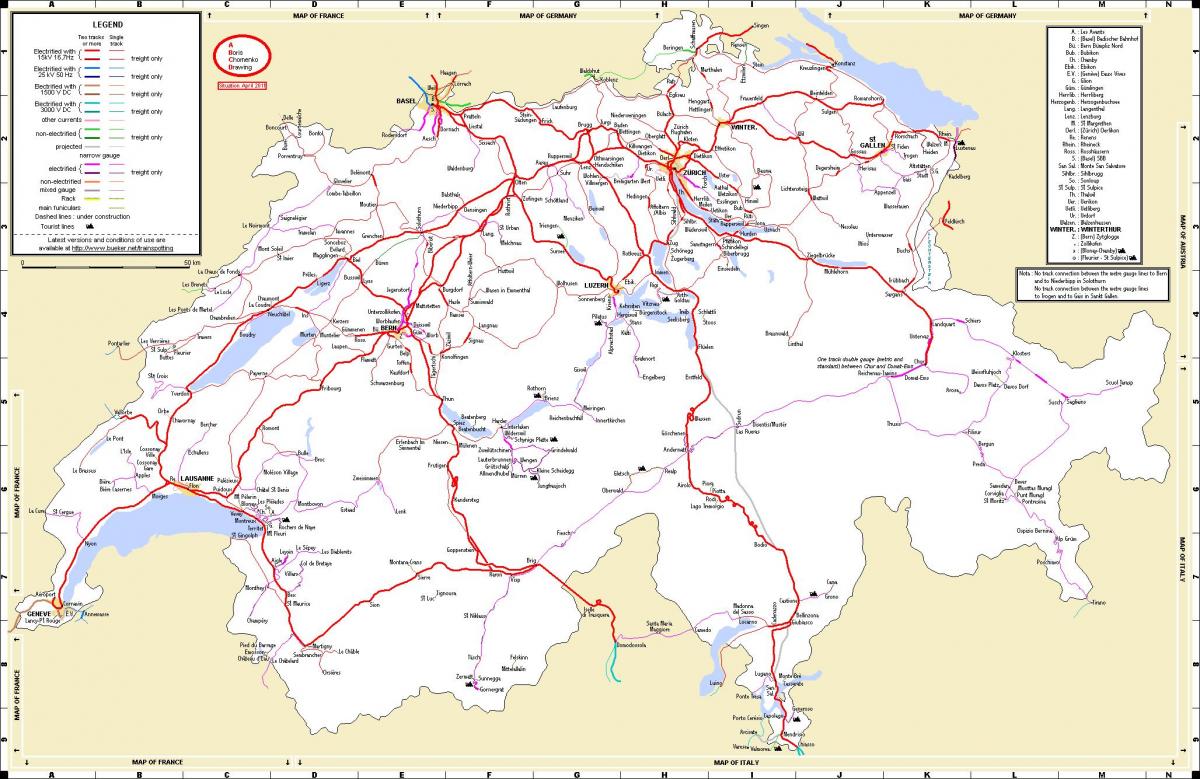 podróż pociągiem do Szwajcarii mapie