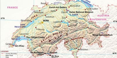 Mapa lotnisk w Szwajcarii