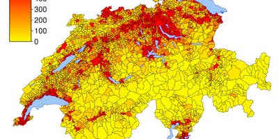 Szwajcaria mapa gęstości zaludnienia 